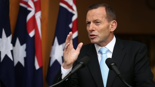 Prime Minister Tony Abbott addresses the media during a joint press conference at Parliament House. 