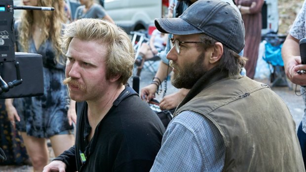 Joel Edgerton (right) on the set of It Comes at Night.