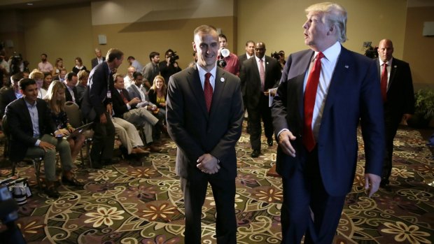 Donald Trump, right, with Corey Lewandowski in Dubuque, Iowa in August.