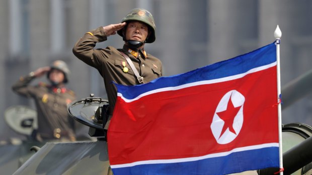 North Korean soldiers during a military parade in Pyongyang.