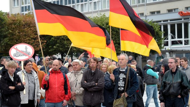 People protest immigration in the east German city of Bautzen, in 2016.