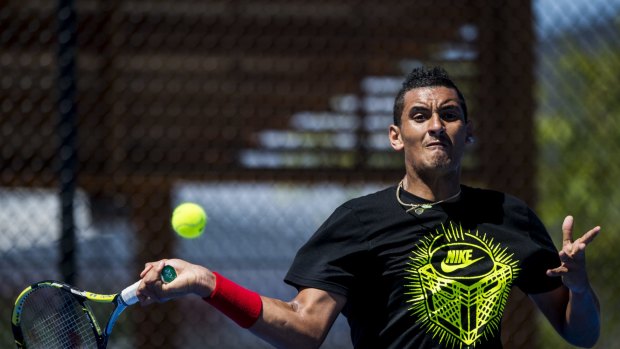 Nick Kyrgios checks out the new courts at the Canberra Tennis Centre earlier this month. 