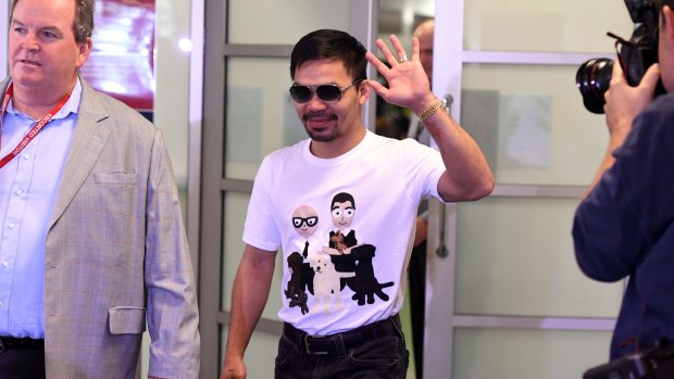 Hello Australia: Manny Pacquiao arrived in Brisbane on Monday to promote his fight with Jeff Horn.