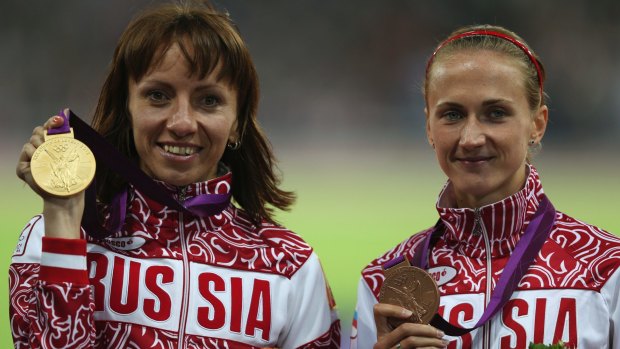 Mariya Savinova with teammate Ekaterina Poistogova in 2012. Poistogova is also under investigation.