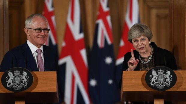 Australian Prime Minister Malcolm Turnbull and British Prime Minister Theresa May in London last week.