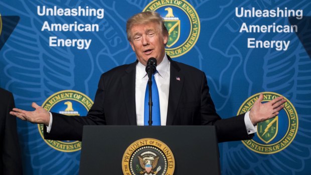 US President Donald Trump speaks at the Department of Energy event on Thursday.