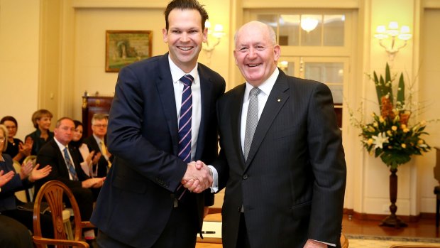 Matt Canavan at his swearing in as resources and Northern Australia Minister in 2016. He quit cabinet last week over citizenship confusion. 