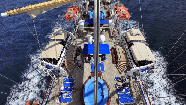 View of Star Clipper deck from the crow's nest.