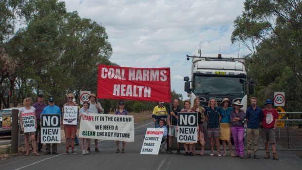 United stand: Protesters at the Gunnedah coal-processing plant on Wednesday.
