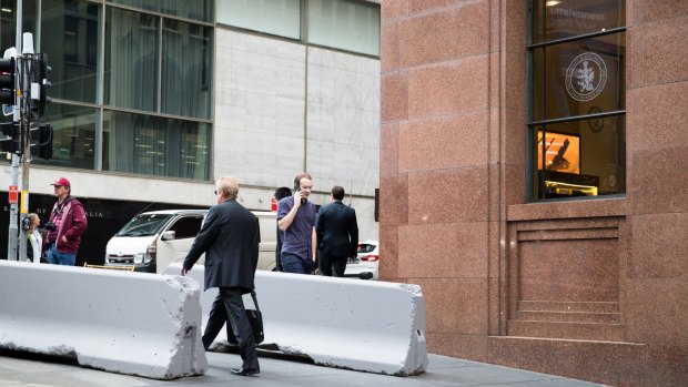 Concrete bollards have been installed in Martin Place, near the Lindt Cafe.