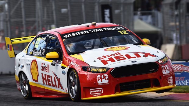 Fabian Coulthard drives during qualifying for the V8 Supercars Clipsal 500 before the Storm
