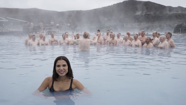 Janice Petersen with the men's choir in Iceland, in <i>Dateline</i>. 