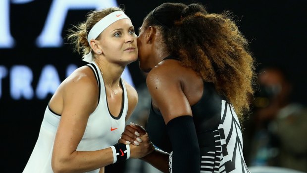Williams shakes hands with Lucie Safarova after the game.