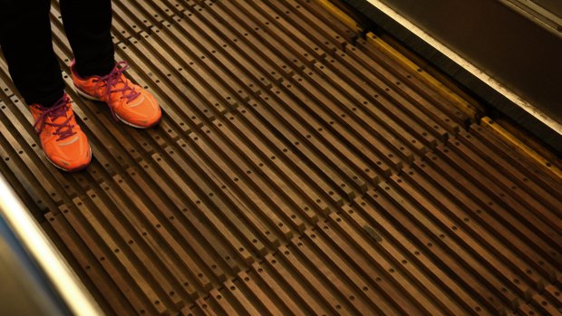 The escalators connect Wynyard Station's ground floor with York Street.