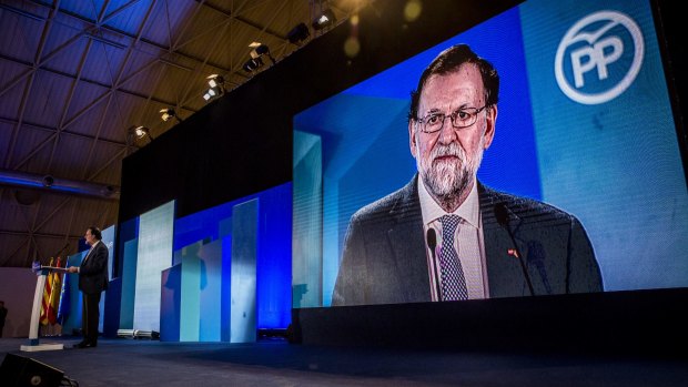 Spanish Prime Minister Mariano Rajoy at the closing ceremony of the People's Party (PP) election campaign before the vote. 