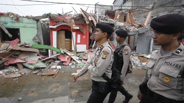 Authorities in Kalijodo, a red-light district that was razed in February.