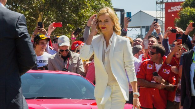 Charlize Theron at the Grand Prix in March, to promote the Capitol Grand apartments.