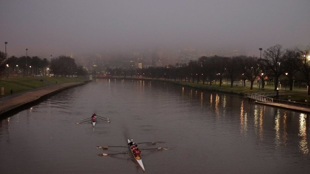 Fog descended on Melbourne on Tuesday morning. 