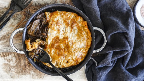 Make these mushroom stroganoff pot pies in any ovenproof dish you like.