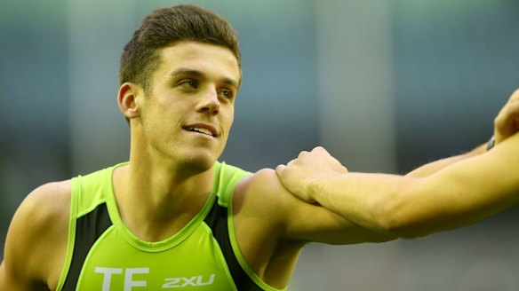 Jake Waterman at the draft combine on Friday.