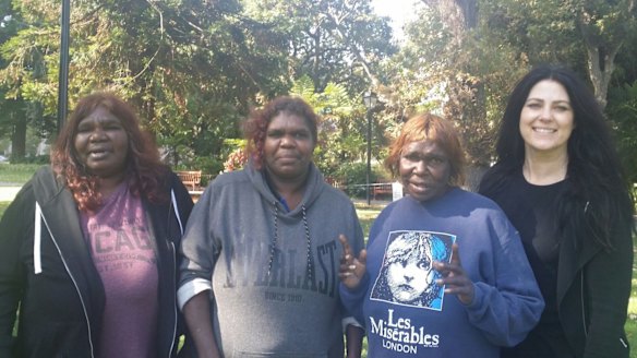 Monica (Maisie’s mother), Maisie (Gene’s Aunty), Alamay (Gene’s mother) stand together with Ingrid Bishop outside the Supreme Court.
