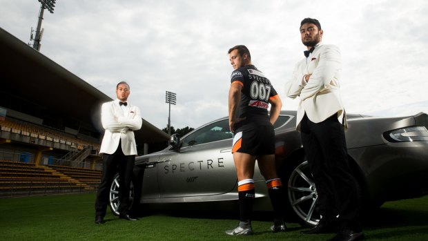 Brooks, Luke Brooks: The Wests Tigers halfback models the 007 jersey to promote James Bond film Spectre.