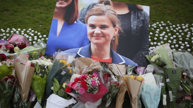 Tributes for Jo Cox MP on Parliament Square, London.