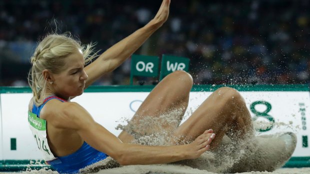 Darya Klishina competes in the women's long jump final in Rio.