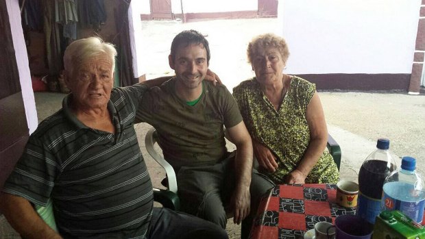 Anton Zogaj (centre) with his parents in Serbia in 2016.