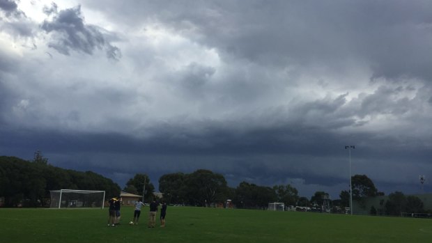 Dark clouds over Knox in Melbourne's outer-east on Saturday afternoon ahead of Sunday's heavy rain.