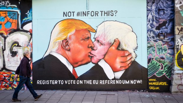 Donald Trump and Boris Johnson Brexit street art.