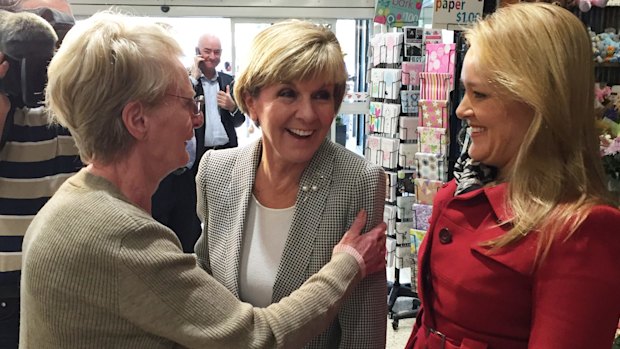 Foreign Minister Julie Bishop speaks was warmly received by Penrith residents during a walk-through of Nepean Village shopping centre with Lindsay MP Fiona Scott.