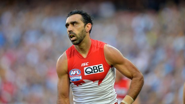 Supported: Adam Goodes of the Swans.