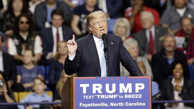 Republican presidential candidate Donald Trump speaking at the rally in Fayetteville on Wednesday. 