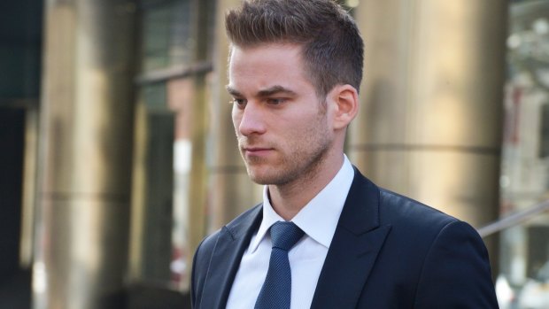 Expected to plead guilty to insider trading charges: Lucas Kamay leaves court. 