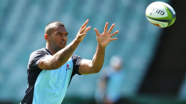 Back in blue: Kurtley Beale trained with the Waratahs on Tuesday and is likely to return against the Brumbies on Saturday night.