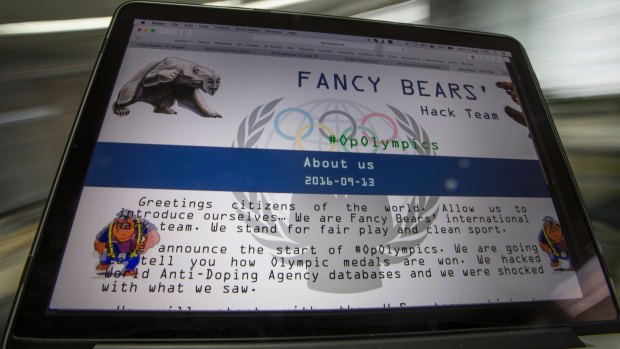 A screenshot of the Fancy Bears website, which has hacked confidential medical data relating to top athletes. The World Anti-Doping Agency  blamed the attacks on "Russian cyber espionage".