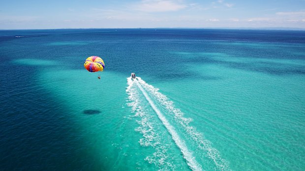 Paragliding at Tangalooma Island Resort on Moreton Island.