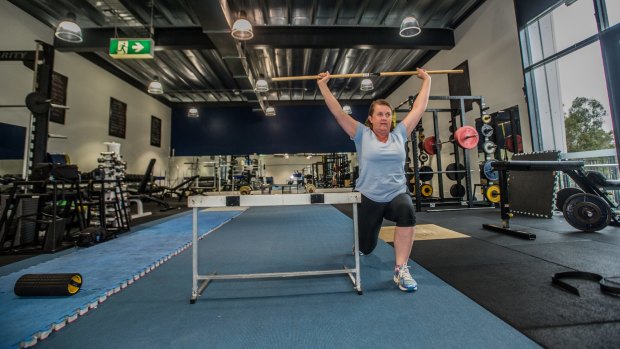 Karen working out in the Brumbies gym.