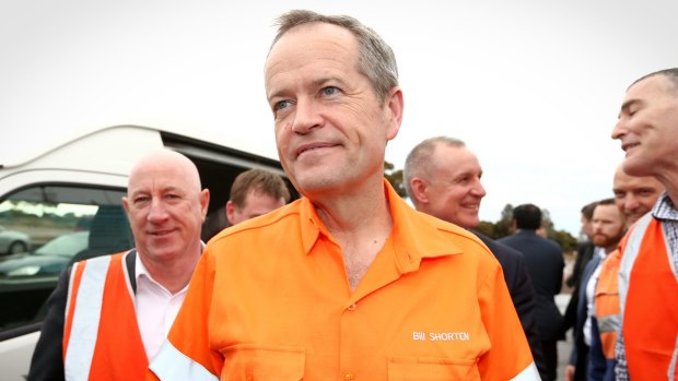 Opposition Leader Bill Shorten arrives at the steelworks during a visit to Whyalla in South Australia.