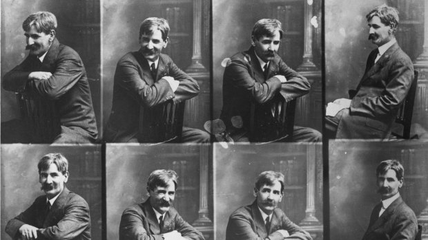Henry Lawson in the studio, 1915 – a rare sequence showing the poet in a smiling pose.