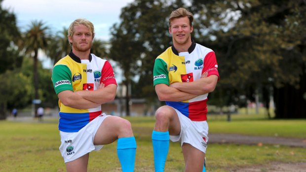 Transition: Cam Clark (right) will make the switch from sevens to 15s when he takes the field for the Sydney Rays alongside Matt Lucas in the NRC on Friday. The team will wear light blue socks to raise awareness for prostate cancer. 