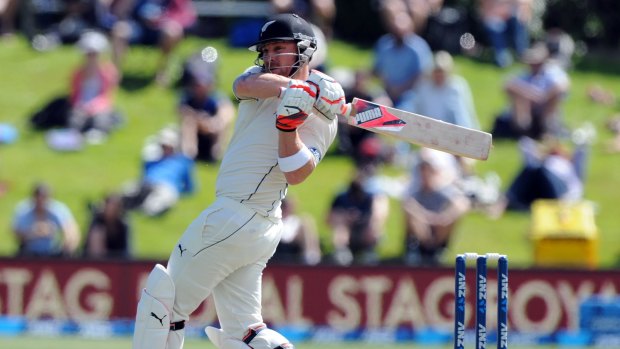 Going the tonk: New Zealand's captain Brendon McCullum goes for the boundary against Sri Lanka in Dunedin.