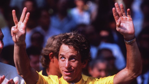 Tour champ: Greg LeMond celebrates after winning the Tour de France in 1990.