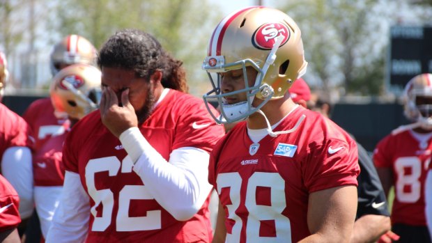 Living the dream: Jarryd Hayne trains with the 49ers.