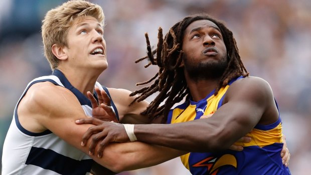 The Eagles have potential to damage when big ruck force Nic Naitanui wins control on the ball.