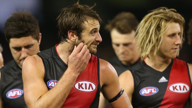 Jobe Watson leaves the field after Sunday's big loss to St Kilda.