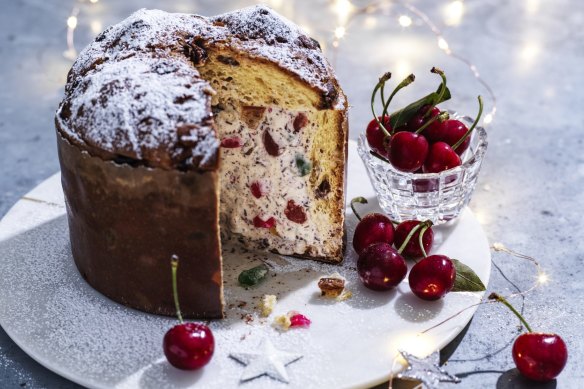 Ice-cream-stuffed panettone.
