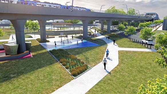 The proposed elevated rail line that would be built in Heatherton.