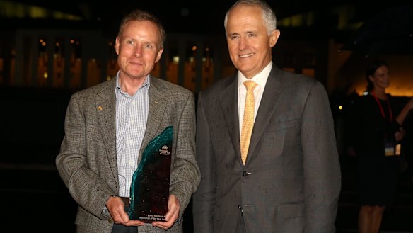 David Morrison, 2016 Australian of the Year, with Prime Minister Malcolm Turnbull at Parliament House.